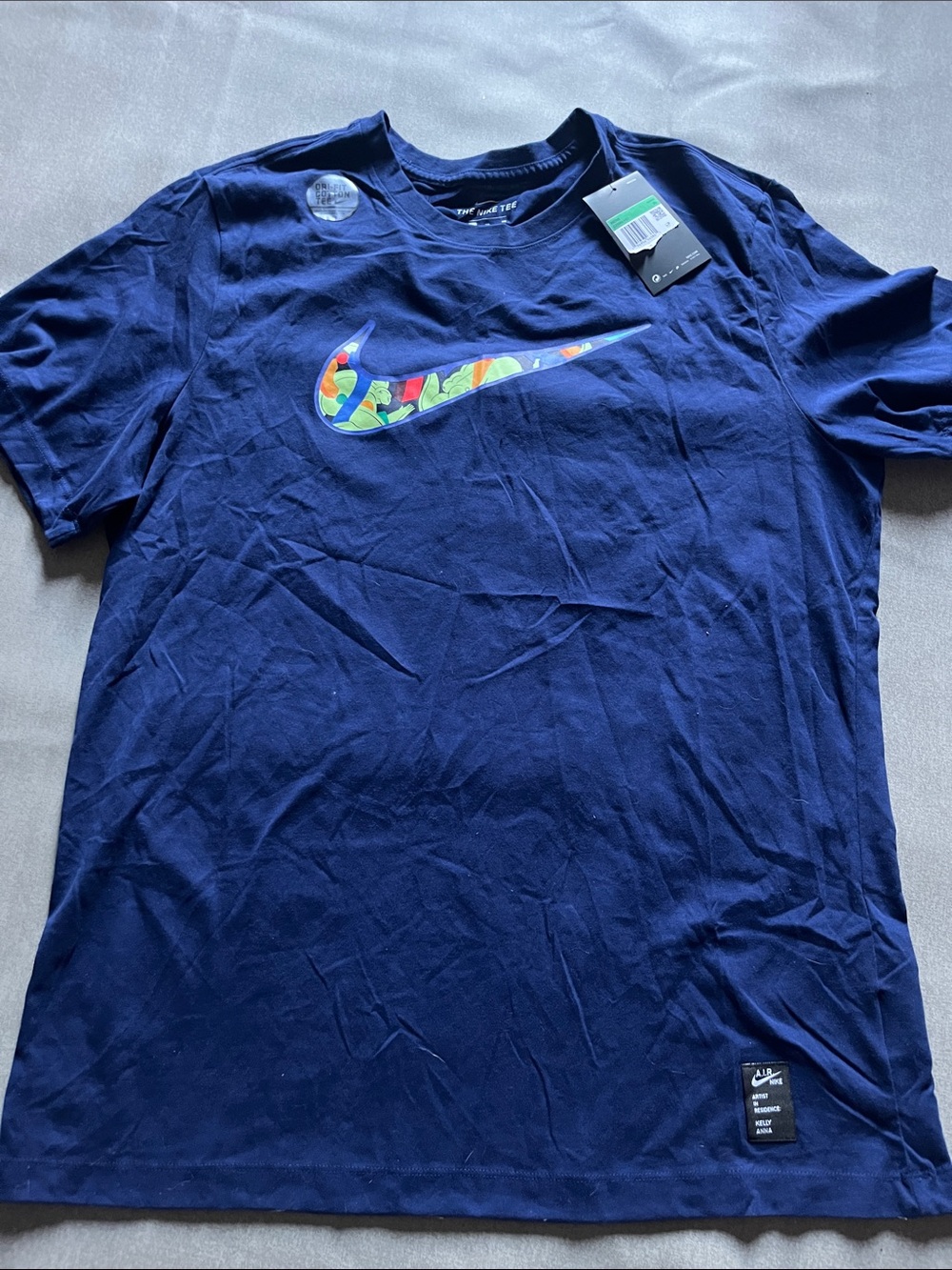 Nike Navy Short-Sleeve T-Shirt with Multicolor Swoosh